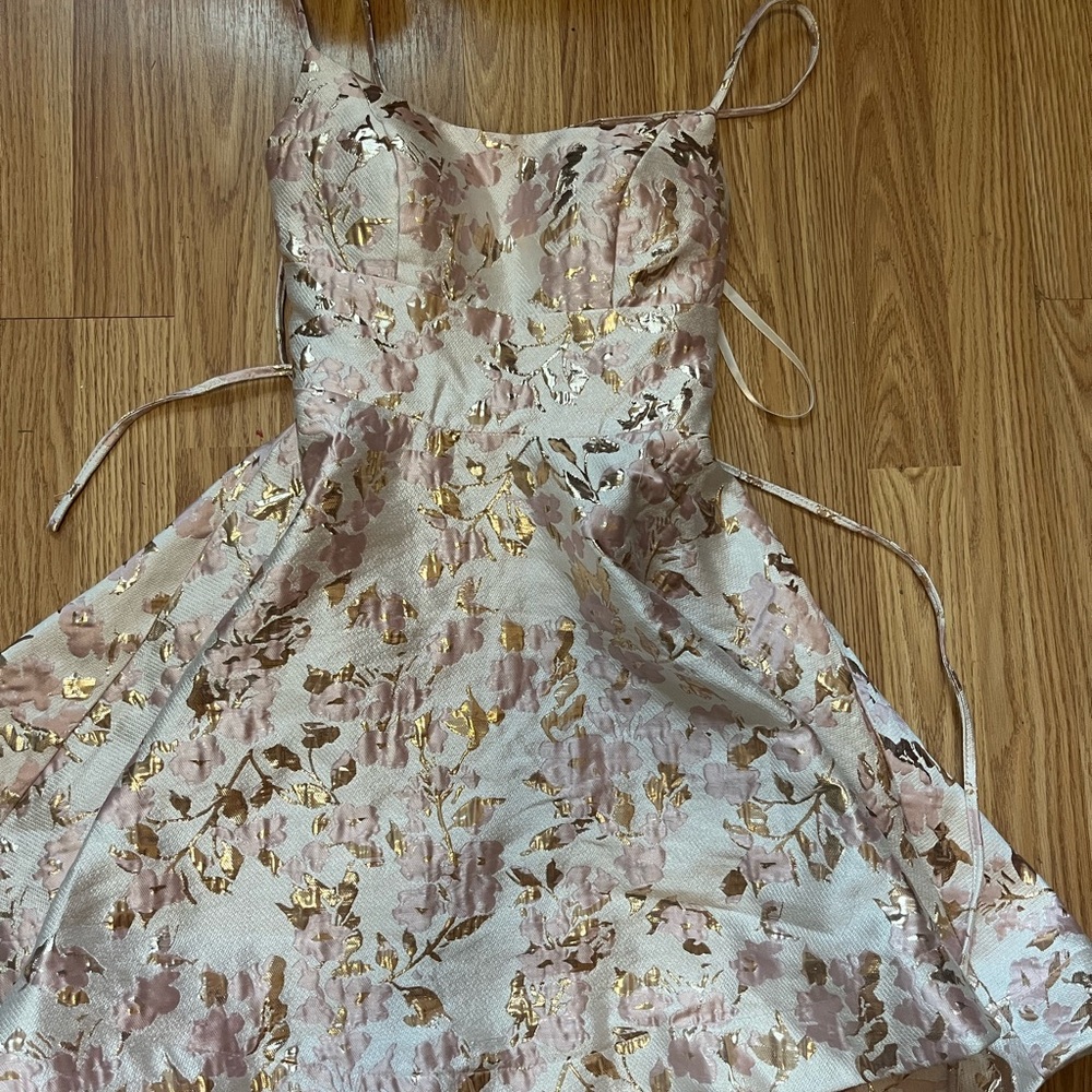B Darlin Pink and Gold Floral Dress